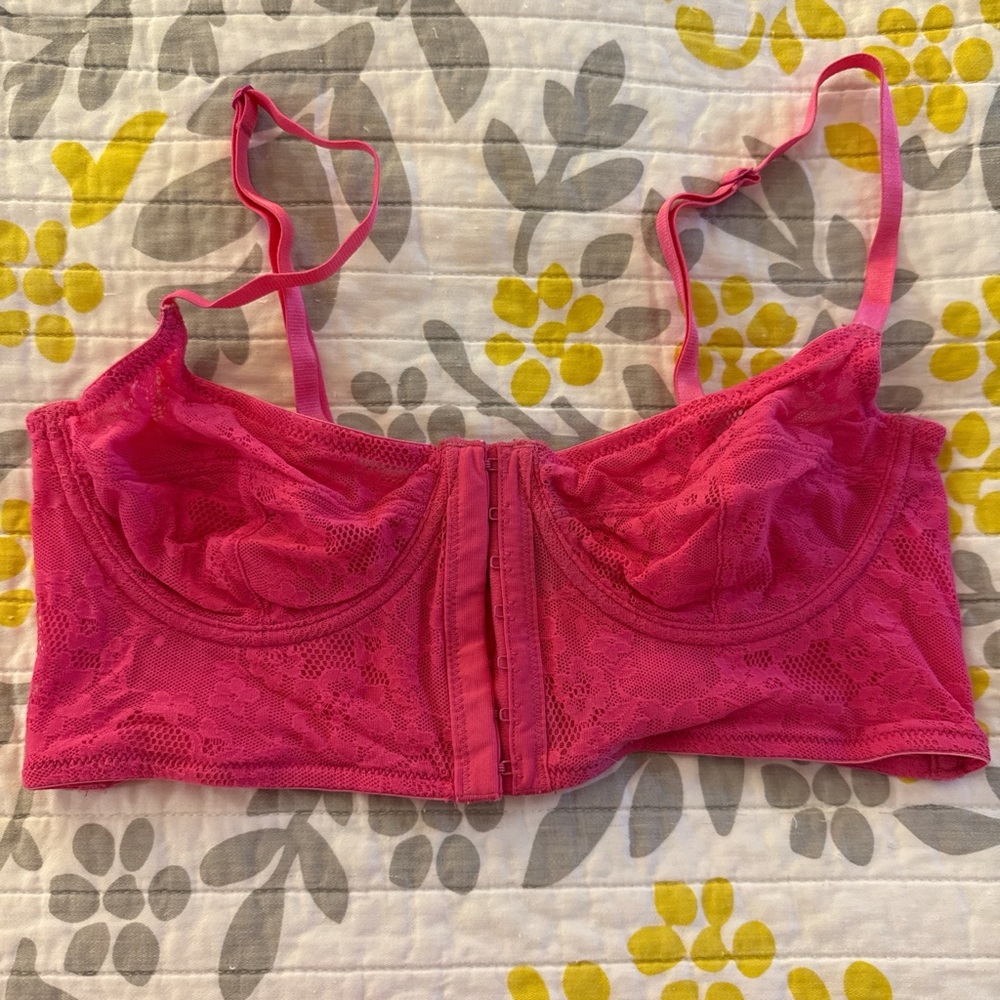 Free People Hot Pink Lace Longline Front-Closure Bra